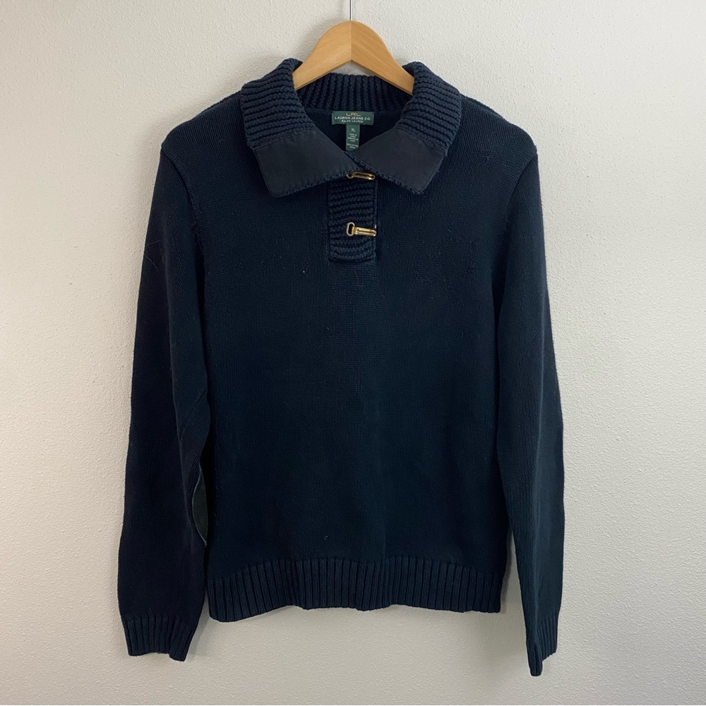Lauren Ralph Lauren Navy Cotton Nautical Sweater with‎ Gold Hardware Size XL
